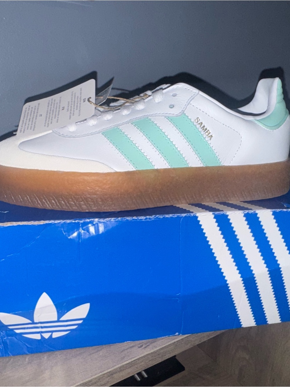 adidas womens Samba Sneakers in White & Mint Green with Gum Sole